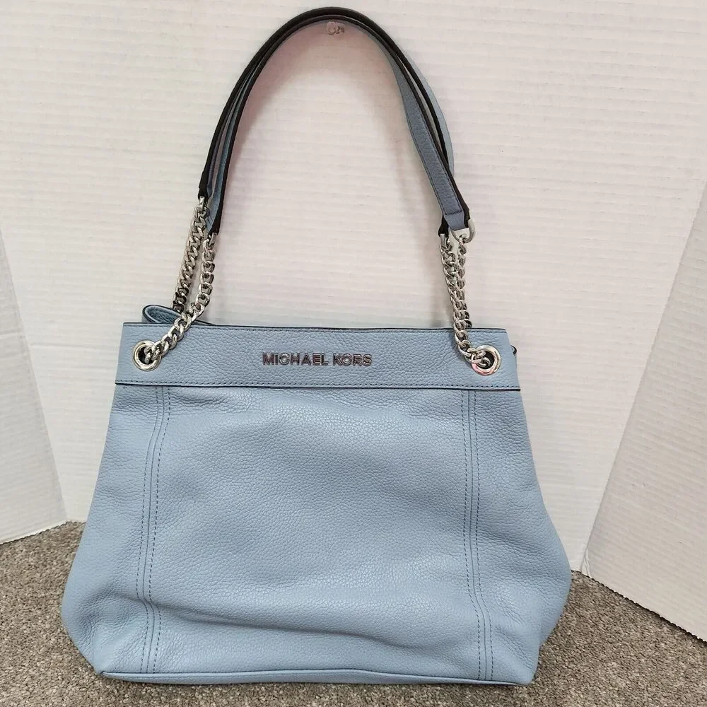 MICHAEL KORS Jet Set Item Large Chain Shoulder Tote in Pebbled Leather P…